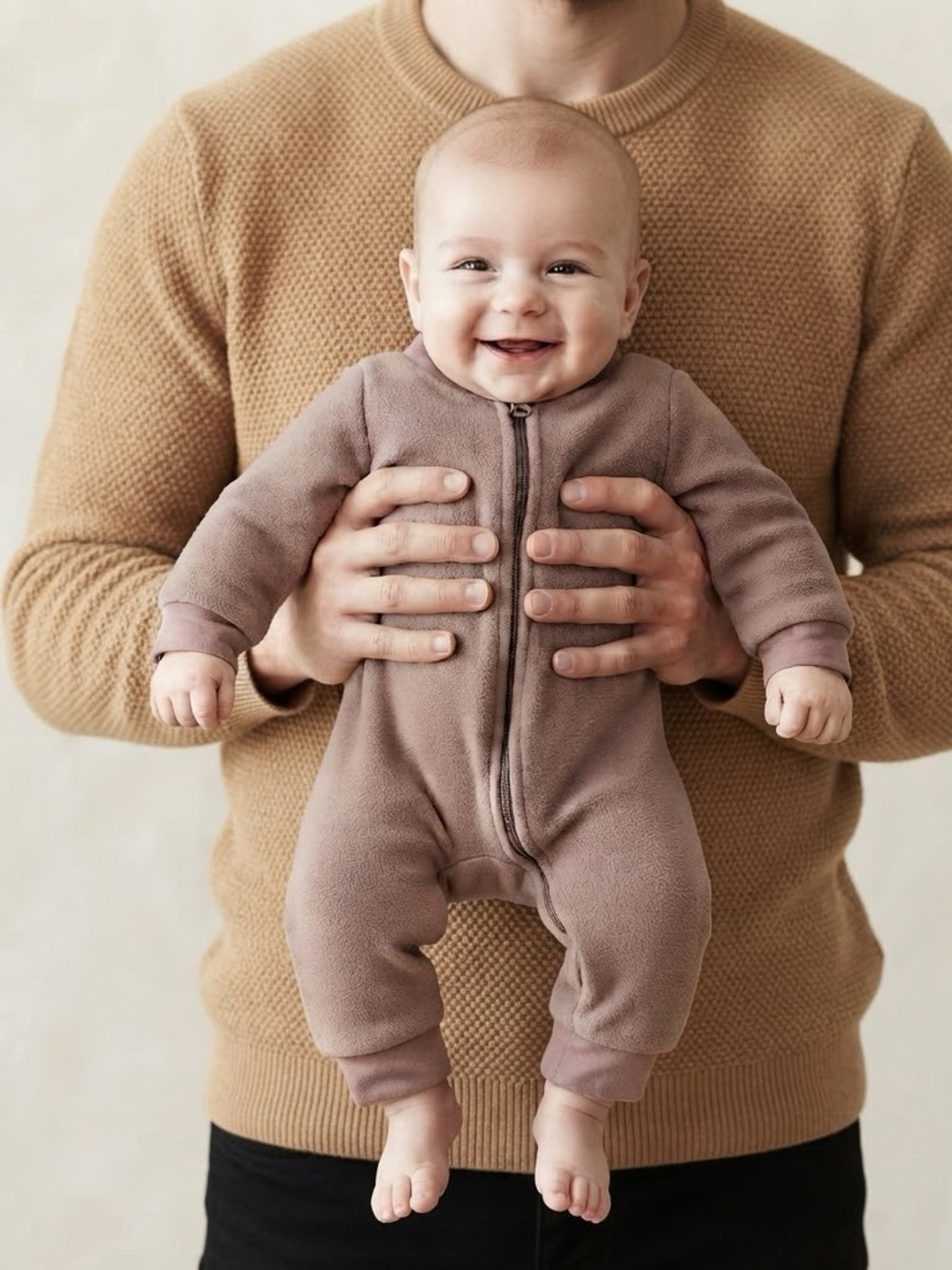 H&M Brown Fleece Zip-Front Sleeper Jumpsuit